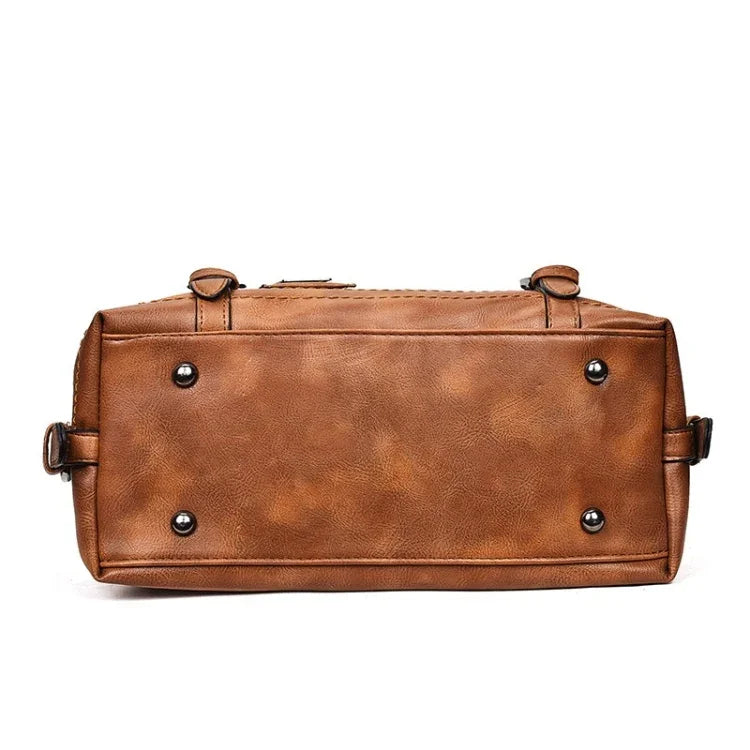 Mala de Ombro Casual Retro em PU com Acabamento a Óleo para Senhora, Mala de Mão e Carteiro