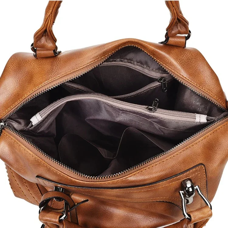 Mala de Ombro Casual Retro em PU com Acabamento a Óleo para Senhora, Mala de Mão e Carteiro