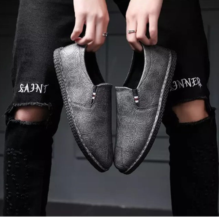 Sapatos Casuais Respiráveis de Cabeça Redonda em Pele para Homens, 43