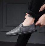 Sapatos Casuais Respiráveis de Cabeça Redonda em Pele para Homens, 43