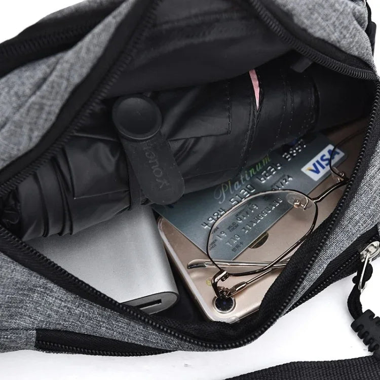 Bolsa de Peito Impermeável com Bolsos Multifuncionais de Cor Pura para Desporto Casual na Cintura