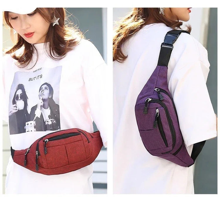 Bolsa de Peito Impermeável com Bolsos Multifuncionais de Cor Pura para Desporto Casual na Cintura