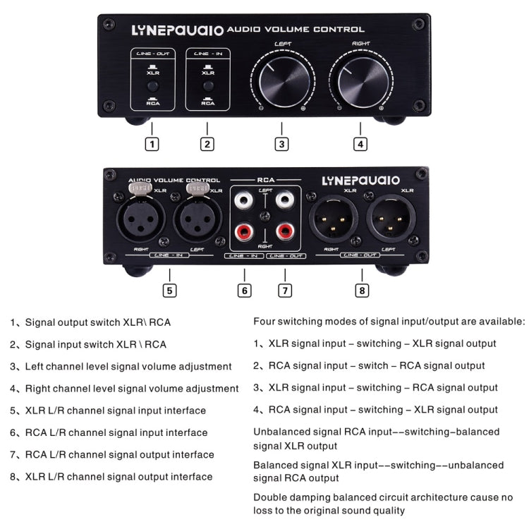 Comutador LINEPAUDIO A977 2 Entradas 2 Saídas, Pré-Amplificador Passivo de Balanceamento Completo, Controlador de Volume para Fonte de Som Ativa Dupla, A977