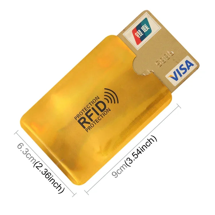 Estojo para Cartões de Crédito, Identificação e Bancários com Bloqueio RFID em Alumínio, 100 peças, Tamanho: 9 x 6.3cm