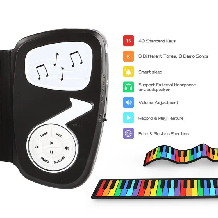 Piano Eletrónico de Silicone para Crianças com 49 Teclas, colorido