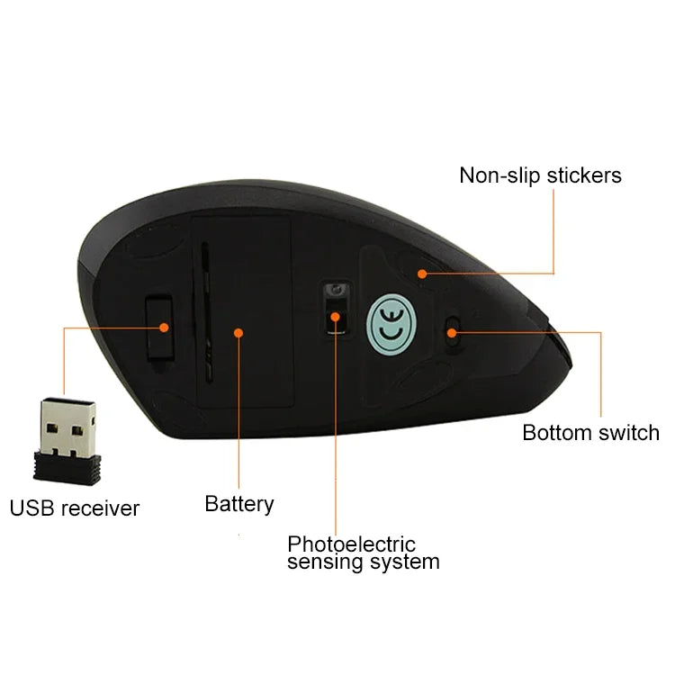 Rato Vertical Óptico Sem Fios 2.4GHz Versão a Pilhas, Versão a Pilhas (Preto), Versão a Pilhas (Branco)