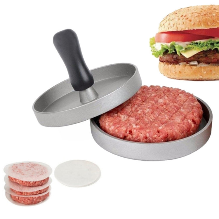 Molde para Hambúrguer em Liga de Alumínio de Grau Alimentar, Revestimento Antiaderente para Cozinha Doméstica, Molde para Bolo de Carne com 40 Folhas de Silicone Laterais, 1 Cabo Preto