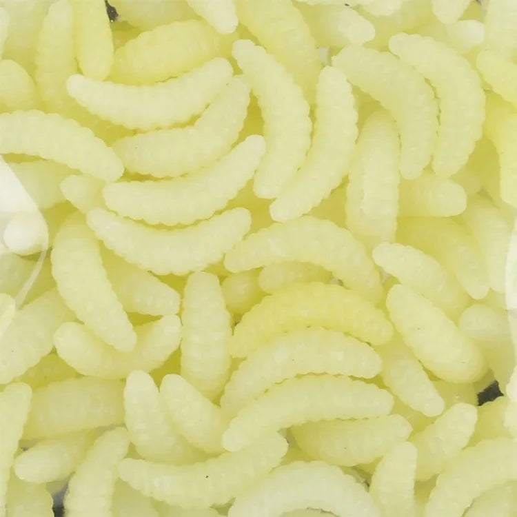 HENGJIA SO106 50 Peças de Isco Macio em Forma de Minhoca de Pão Simulado de 20mm, Isco Macio em Forma de Crescente para Peixe Cavalo, Equipamento de Pesca