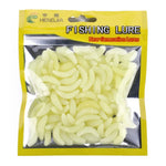 HENGJIA SO106 50 Peças de Isco Macio em Forma de Minhoca de Pão Simulado de 20mm, Isco Macio em Forma de Crescente para Peixe Cavalo, Equipamento de Pesca