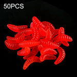 HENGJIA SO106 50 Peças de Isco Macio em Forma de Minhoca de Pão Simulado de 20mm, Isco Macio em Forma de Crescente para Peixe Cavalo, Equipamento de Pesca