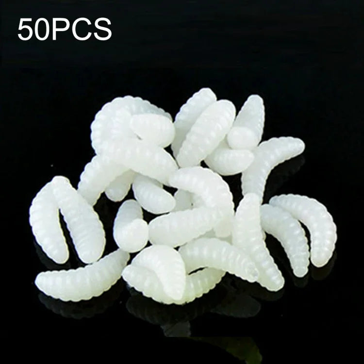 HENGJIA SO106 50 Peças de Isco Macio em Forma de Minhoca de Pão Simulado de 20mm, Isco Macio em Forma de Crescente para Peixe Cavalo, Equipamento de Pesca
