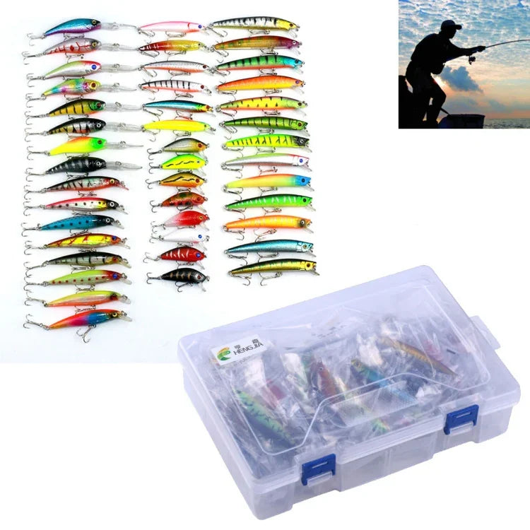 Conjunto HENGJIA Set002 com 43 Peças de Lantejoulas Metálicas, Isco Artificial para Pesca de Robalo Fresco, Comprimento: 5 a 10,5cm, Embalado