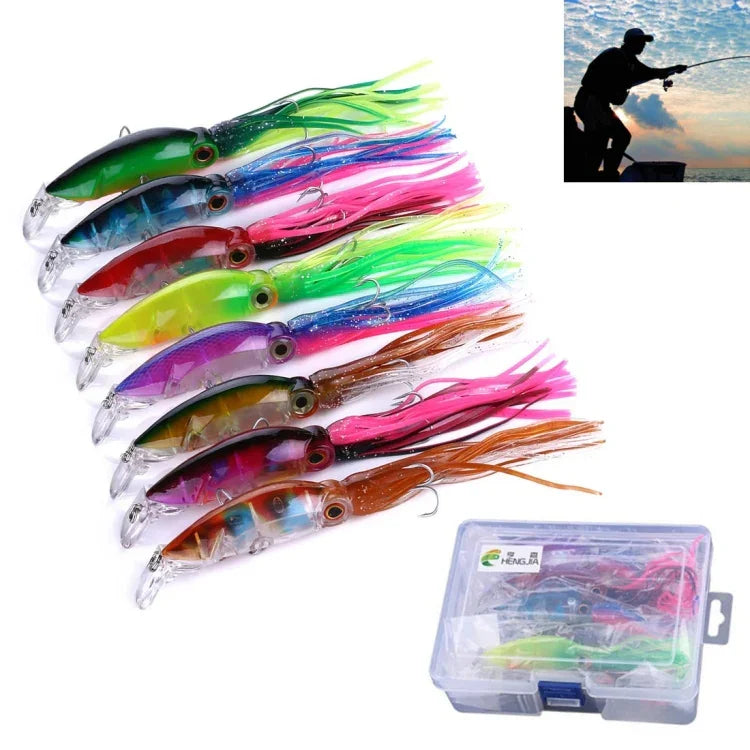 HENGJIA JIZ002 Conjunto de 8 Peças de Iscos Duros em Forma de Polvo Grande 10cm/16,6g para Pesca de Longo Alcance, Adequados para Pesca Marinha e Água Doce, Em Caixa, 8 Peças em Caixa