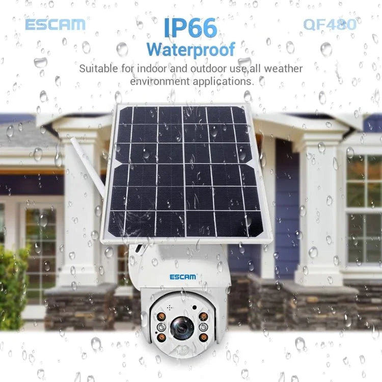 ESCAM QF480 US Version HD 1080P IP66 Waterproof 4G Solar Panel PT IP Camera with Battery, Support Night Vision / Motion Detection / TF Card / Two Way Audio - Trustpick