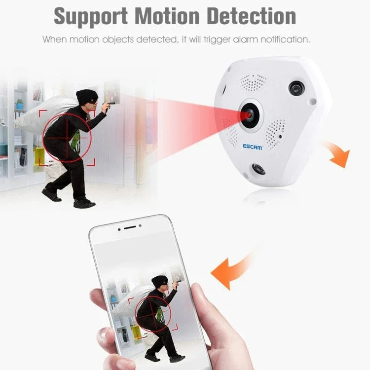 ESCAM Shark QP180 960P 360 Degrees Fisheye Lens 1.3MP WiFi IP Camera, Support Motion Detection / Night Vision, IR Distance: 10m - Trustpick